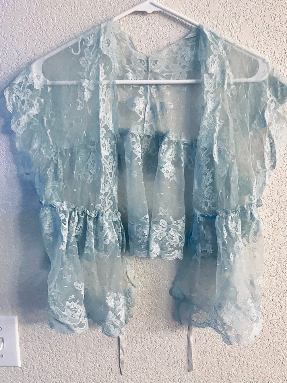 Vintage Sheer Lace Chemise Cover-Up in Light Blue
